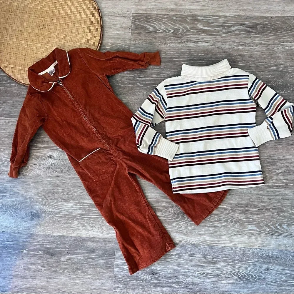 Vintage 1970’s boys corduroy jumpsuit‎ & stripe sweater bundle